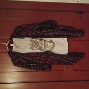 Owl Tank Top w/ Plaid Cardigan